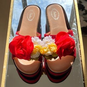 Atalina Red Floral Wedge Sandals